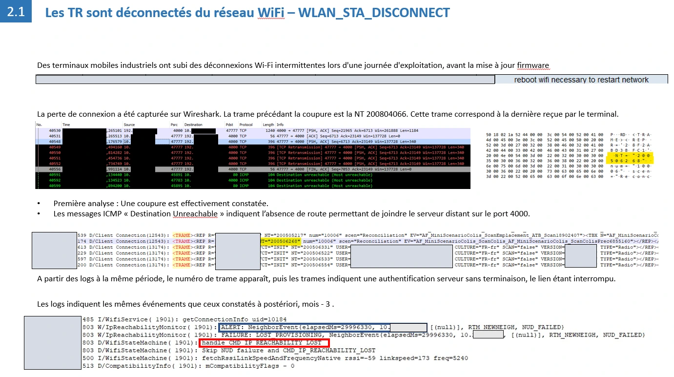 Déconnexion observée dans Wireshark et corrélation avec les logs